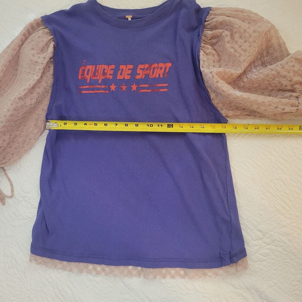 Free People Just Met Tee in‎ Sport Combo Purple Pink Ruffle Sleeves Small - Picture 10 of 14
